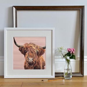 Pink Highland Cow Art Print