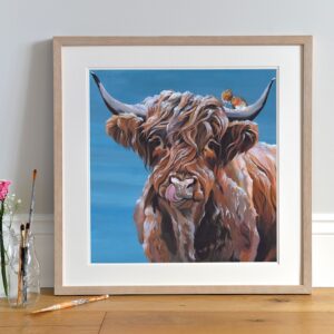 Highland Cow and Robins Art Print